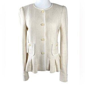 Anthropologie Elevenses Ivory Francie Peplum Wool Blend Blazer Size 2